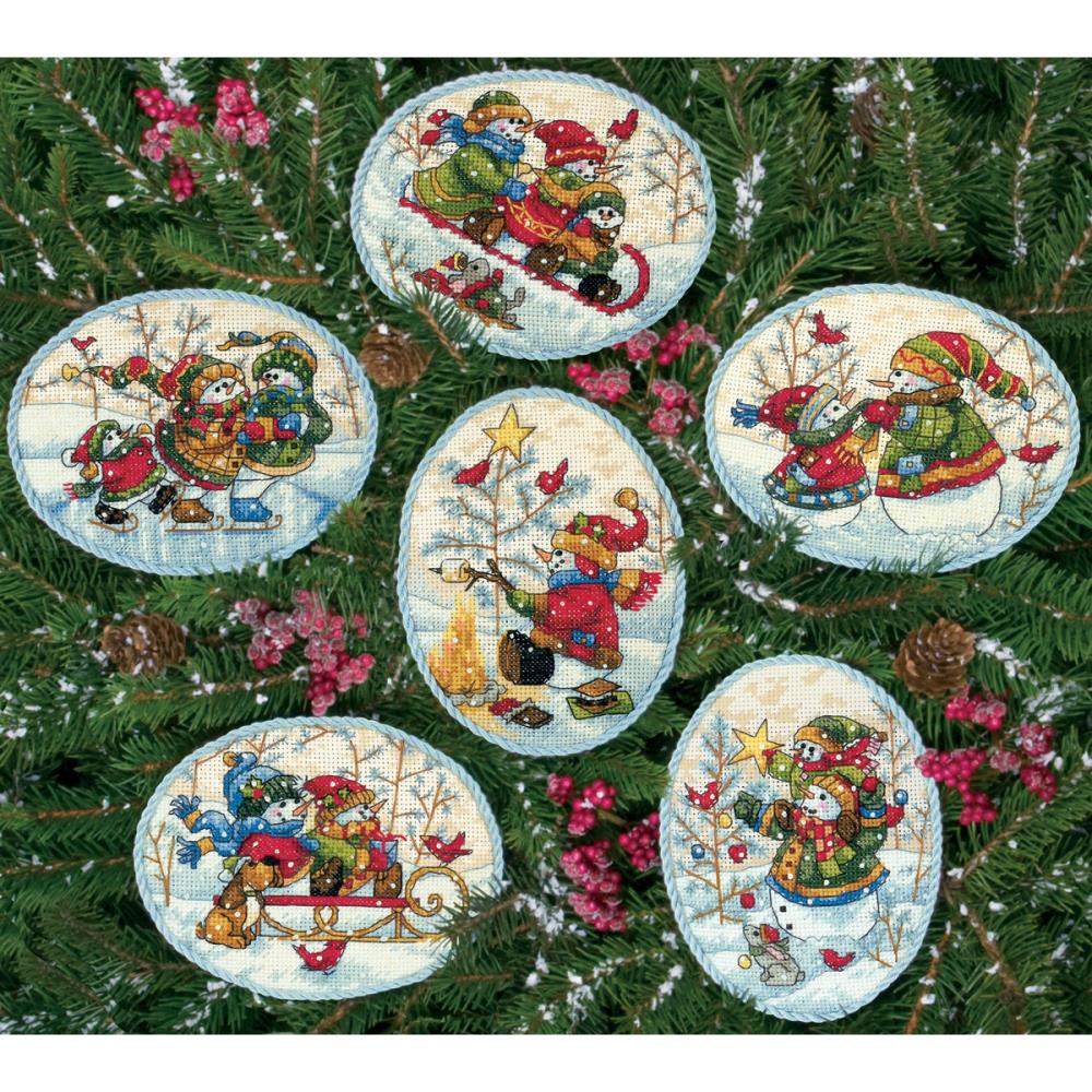 Gold Collection Playful Snowman Ornaments Cross Stitch Kit